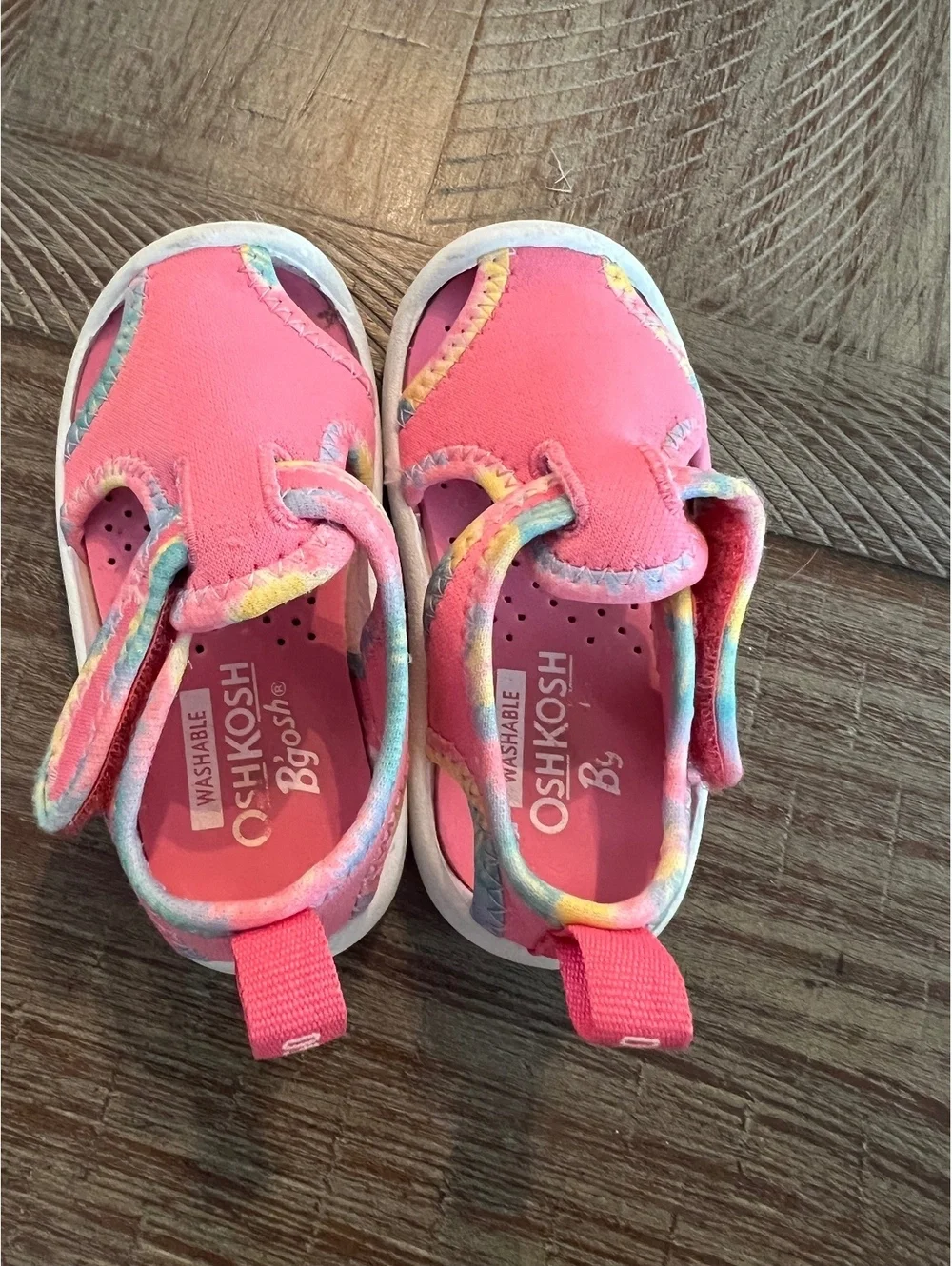 OshKosh B'gosh Girls’ Pink Toddler Water Sandals with Rainbow Trim, Size 6